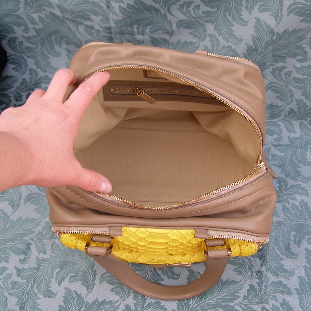 💖 RARE Jimmy Choo Justine Bag Taupe Leather Yellow Python - Picture 8 of 17